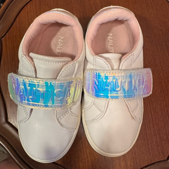 Child’s Sz 8 Nautica White Iridescent Pink Hook & Loop Slip-on Shoe Sneaker - Picture 5 of 7